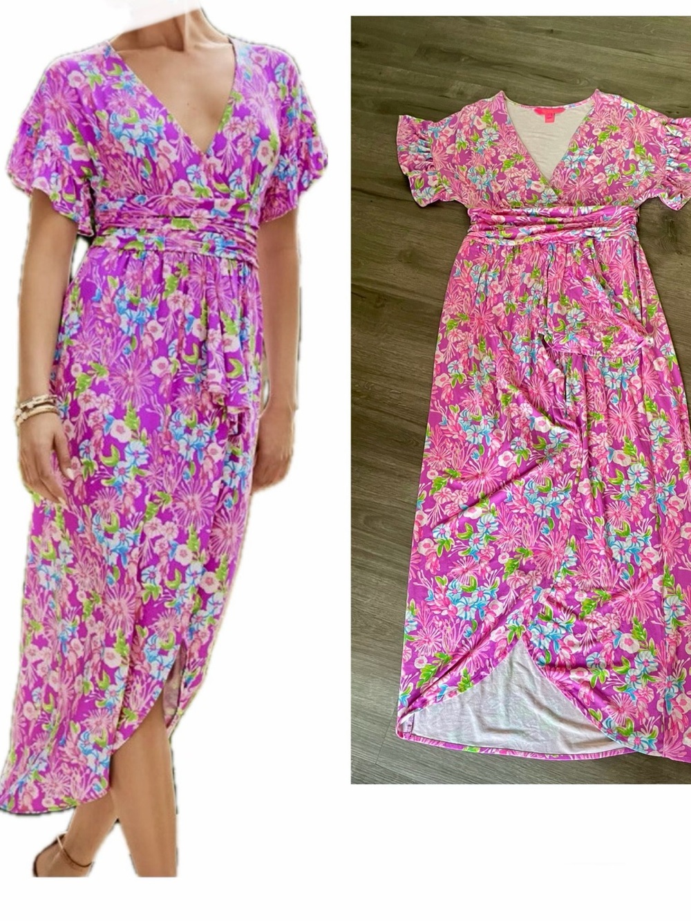 Lilly Pulitzer Pink Multi Floral Scoop Neck Dress SIZE: M